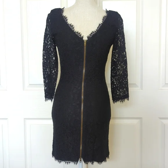 Diane Von Furstenberg Zarita Black Scalloped Lace Scoop Neck Dress - Picture 8 of 11